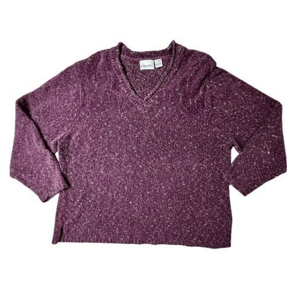Fashion Bug Burgundy V-neck Donegal Soft‎ Acrylic Sweater 26/28 SALE